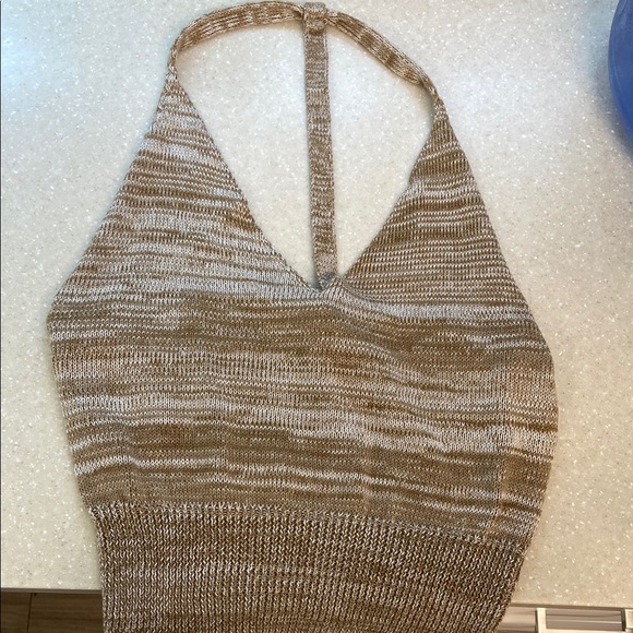 Sans Souci Tops - Sans Souci Brown and Cream Halter Crop Top